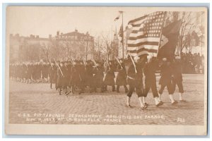 USS Pittsburg Detachment Armistice Parade La Rochelle France RPPC Photo Postcard 