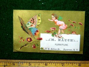 1870s-80s Lovely Fairy Giant Butterfly Insect, M. Rauch Victorian Trade Card F32