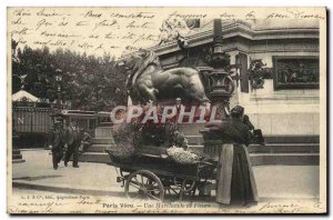 Old Postcard Paris Vecu A machande Belfort TOP lion flowers