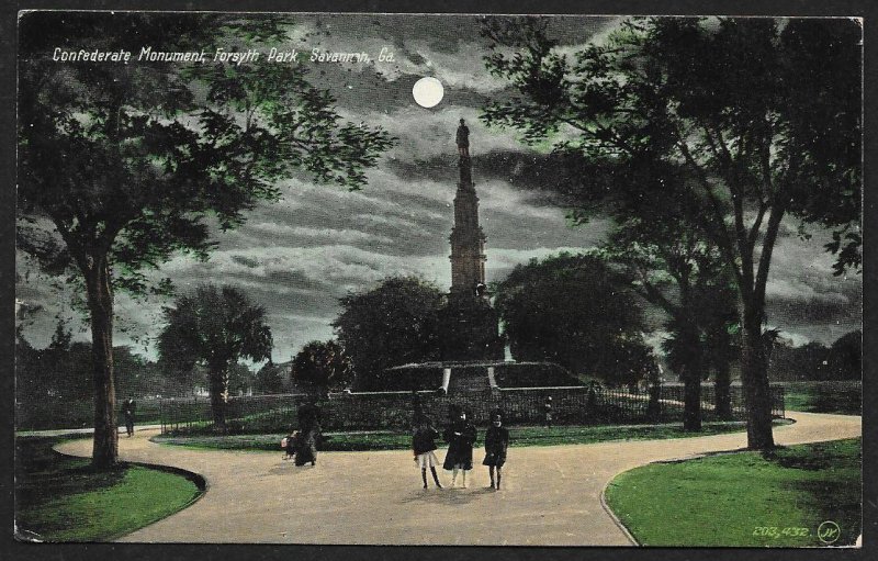 Confederate Monument Forsyth Park At Night Savannah Georgia Used c1908