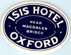 c1930s Oxford, England Luggage Label Isis Hotel Magdalen Bridge Gum RARE Vtg C45