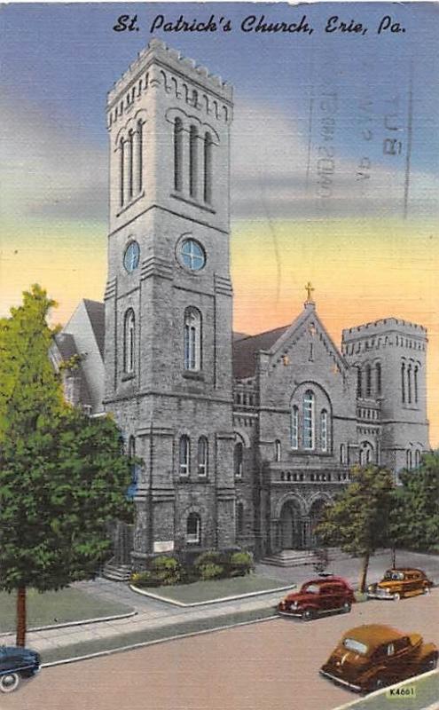 ERIE PA ST PATRICK'S CHURCH POSTCARD c1940-50s