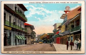 Panama City Panama 1920s Postcard Central Avenue Looking East Stores People