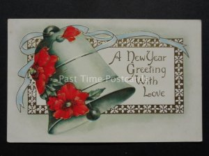 Embossed Poppies Postcard: NEW YEAR GREETING WITH LOVE c1916 Donate to R.B.L.