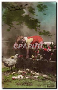 Fantasy - Child - Easter - Eggs - Happy child on Easter Old Postcard (Hungari...