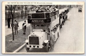 Chicago IL~Special Driver: Motor Bus & Trailers On The Blvd~Passengers~1920 B&W