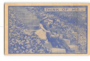 Romance Missing You Postcard 1915-1930 Think of Me Couple Sitting on Stairs