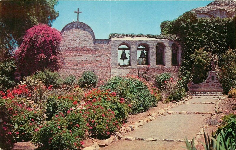 Misson San Juan Capistrano California belfry Padre Junipero Statue CA Postcard