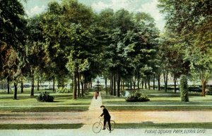 C.1900-08 Public Square Park Boy Bicycle Elyria, Ohio Vintage Postcard