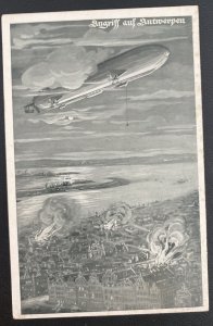 Mint Germany Picture Postcard Zeppelin Airship The Attack Of Antwerp