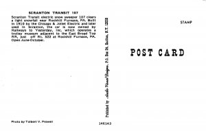 Scranton Transit 107 Electric Snow Sweeper Railroad Train postcard