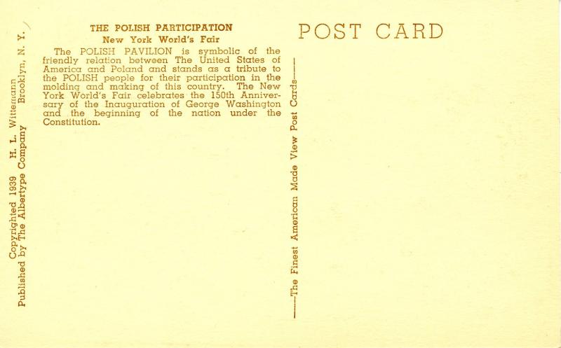 NY - 1939 New York World's Fair. Polish Pavilion, The World of Tomorrow Exhibit