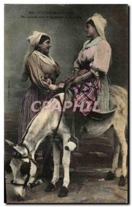 Old Postcard Aux Sables d & # 39olonne Women Folk Costume Donkey