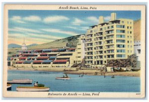 1952 Boat Scene at Balneario De Ancon Beach Lima Peru Posted Vintage Postcard