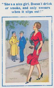 Snob Lady Not Drinking Smoking Swearing Comic Humour Postcard