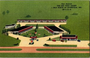 Aerial View Sky Way Court Motel on Hwy 41 Evansville IN Vintage Postcard C50