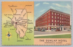 Hotel & Resort~The Dunlap~Jacksonville IL~Distances To Cities~Vintage Postcard