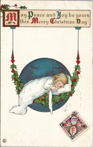 Christmas Child Holly Hammock on Earth 1921 Red Cross Attica NY Postcard V4