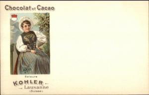 Kohler Chocolat Cacao Swiss Canton Shield Woman c1900 Postcard SOLEURE myn