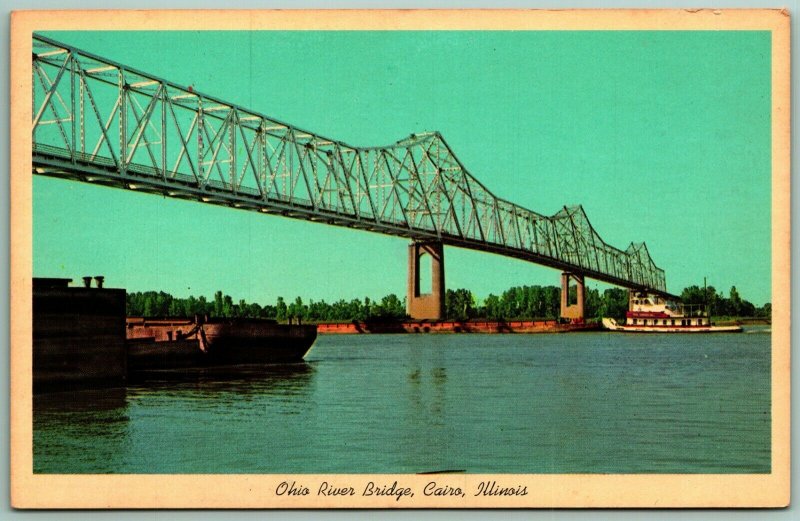 Ohio River Bridge Cairo Illinois  UNP Chrome Postcard G2