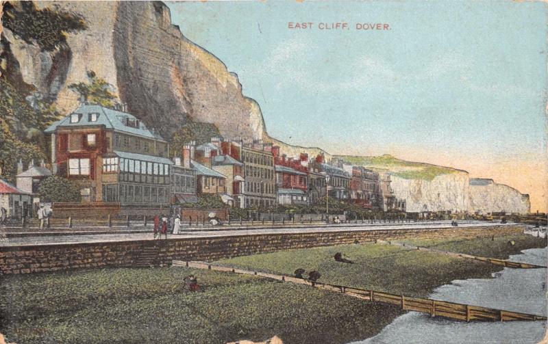 DOVER KENT UK EAST CLIFF~POSTCARD 1908 PSTMK 