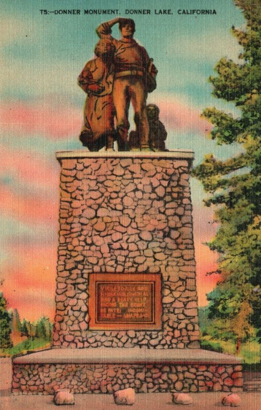 Vintage Postcard Donner Monument Donner Lake California Nature Tone Views
