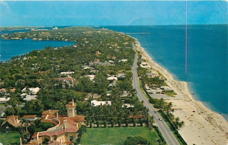 Palm Beach FloridaAerial ViewOcean Drive Past Fabulous Estates1961 Postcard