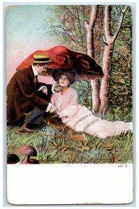 c1905 Mushroom Toadstool Fantasy Sweet Couple Romance Unposted Antique Postcard