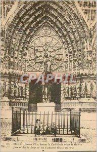 Old Postcard Reims Joan of Arc in front of the Cathedral before the War