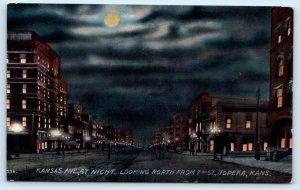 TOPEKA, Kansas KS ~ Night KANSAS AVENUE North from 7th Street 1912 Postcard