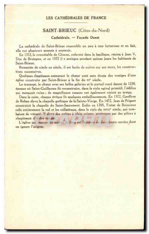 Postcard Old Cathedrale Saint Brieuc