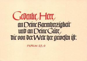 HOLY BIBLE VERSE~PSALM 25 VERSE 6~WRITTEN IN GERMAN POSTCARD