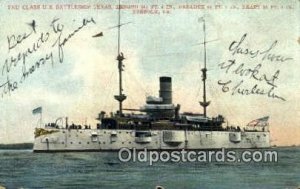 2nd Class US BattleShip Texas Military Battleship 1909 light wear, small chip...