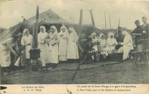 Postcard World War 1 military sanitary nurse RED CROSS Aubervillers gare