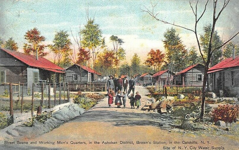 Brown's Station NY Catskills Working Men's Quarters Ashokan District Postcard