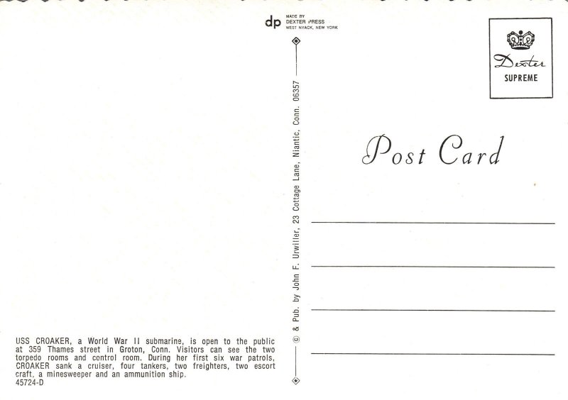 CONTINENTAL SIZE POSTCARD USS CROAKER AT GROTON CONNECTICUT