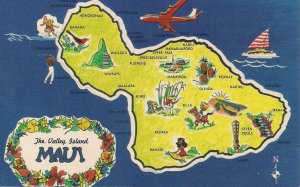 Maui, Hawaii Map, HI, 1970's Chrome