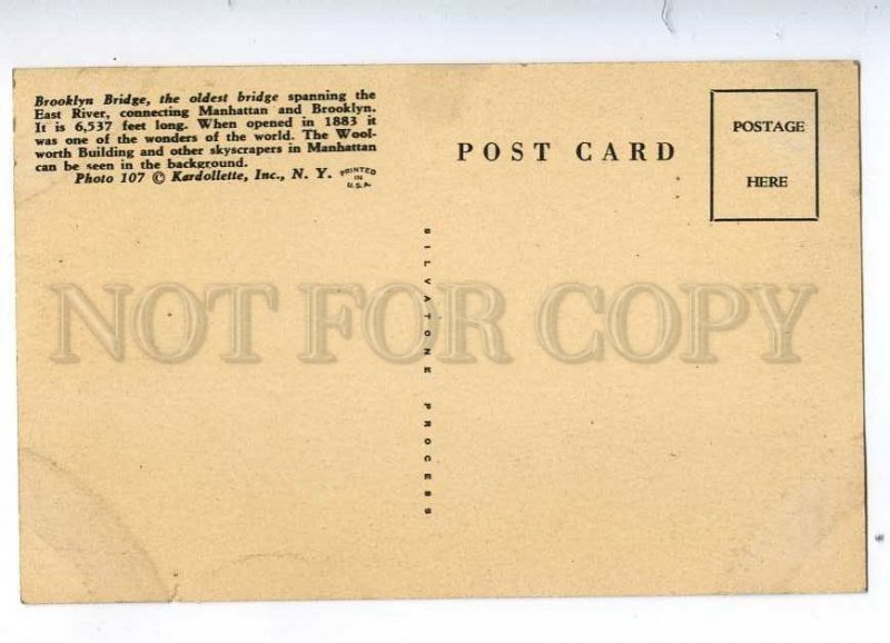 192521 USA NEW YORK Brooklyn bridge Vintage postcard
