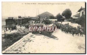 Old Postcard Army at Camp Mailly Unloading troops at the station of Mailly