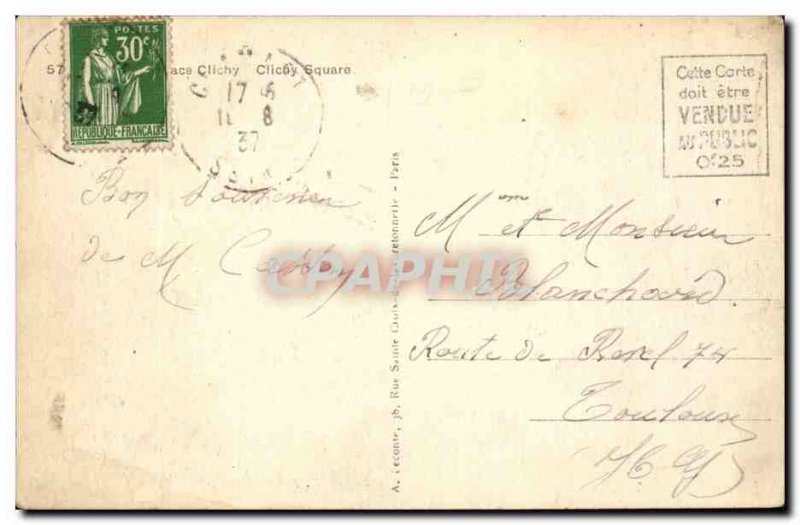 Paris - 8 - Place Clichy Old Postcard