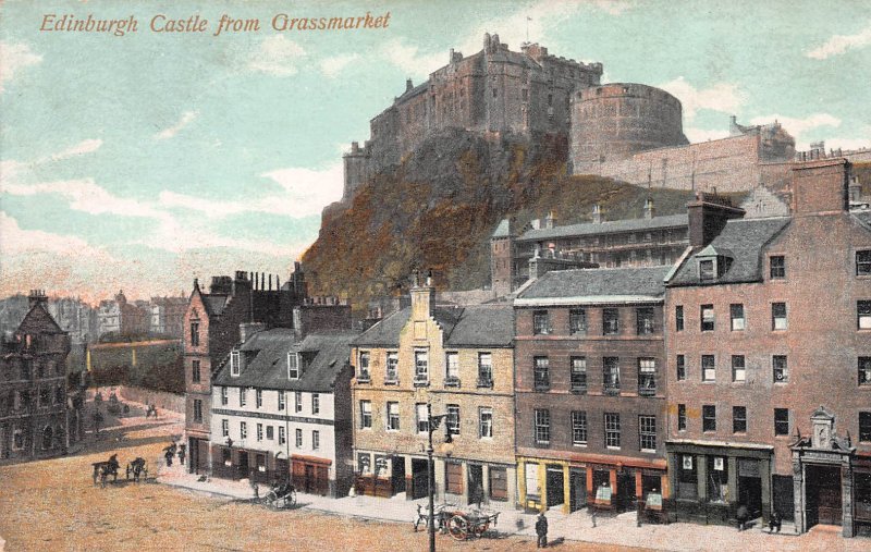 Edinburgh Castle from Grassmarket, Scotland, Early Postcard, Unused