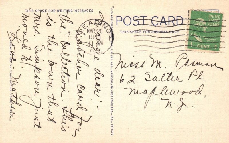 Vintage Postcard 1940 View of Reading Pennsylvania From Pagoda Mt. Penn. PA