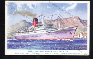 UC291 - Union Castle Liner - Pendennis Castle - postcard artist Garman
