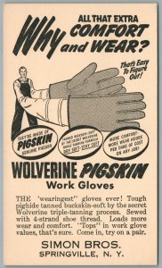 SPRINGVILLE NY SIMON BROS WOLVERINE PIGSKIN GLOVES ADVERTISING ANTIQUE POSTCARD