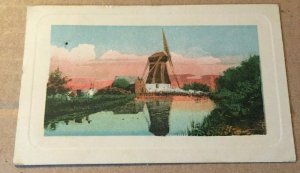 VINTAGE USED 1912 PENNY POSTCARD WINDMILL & LAKE PAINTING