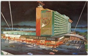 HARVEY'S Wagon Wheel Hotel Casino LAKE TAHOE, NV Night c1960s Vintage Postcard