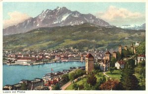 Luzern Mit Pilatus Mountain Massif Building Lucerne Switzerland Vintage Postcard