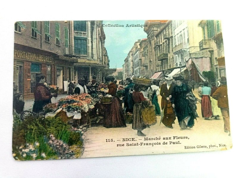 Vintage Postcard Nice Marche aux Fleure rue Saint Francois de Paul France