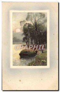 Old Postcard Fantasy Boat Peasants
