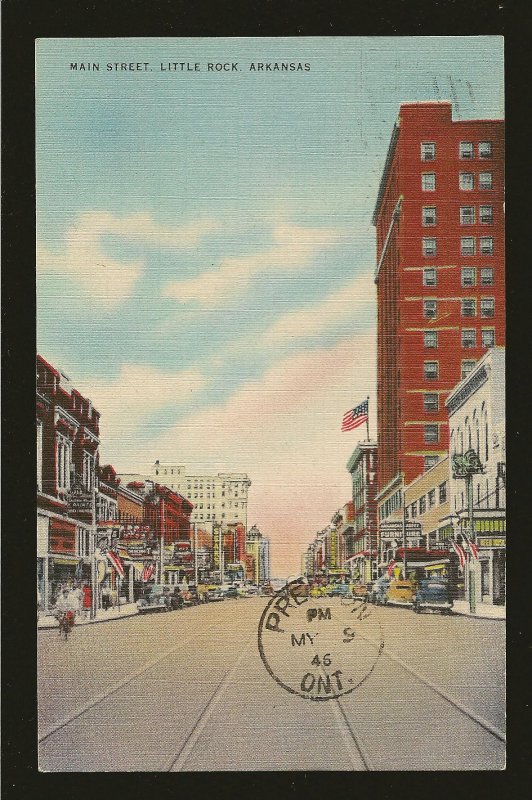 USA Postmark 1946 Main Street Little Rock Arkansas Linen Postcard